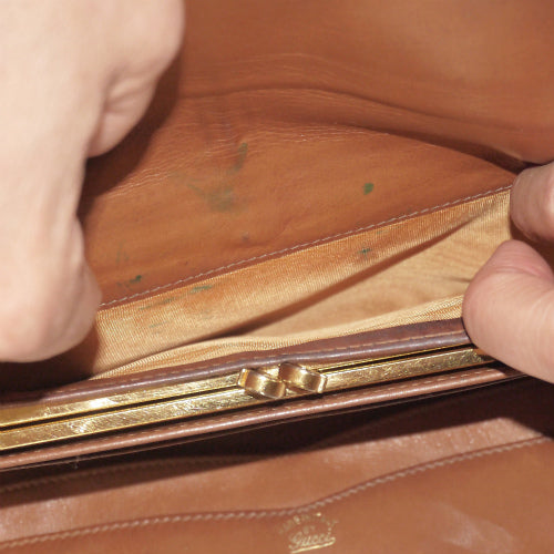 OLD Gucci＜訳あり＞ビット金具がま口長財布（茶）