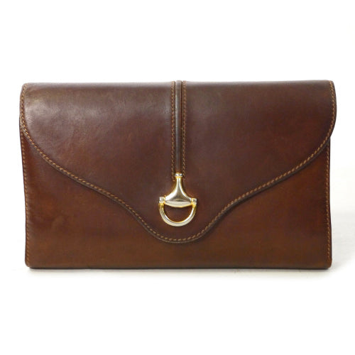 OLD Gucci＜訳あり＞ビット金具がま口長財布（茶）