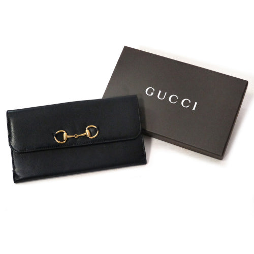 Gucci 総皮ホースビット金具長財布（黒）