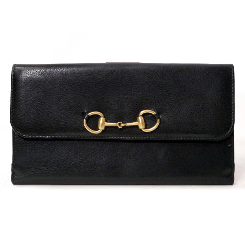 Gucci 総皮ホースビット金具長財布（黒）
