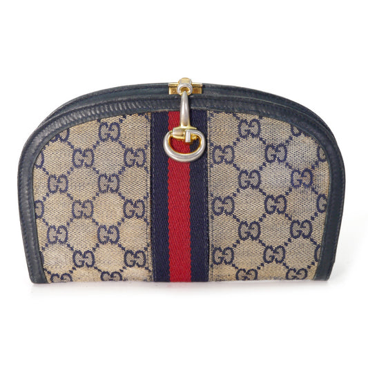 OLD Gucci  ＜訳あり＞ビット金具ハーフムーン財布（青）