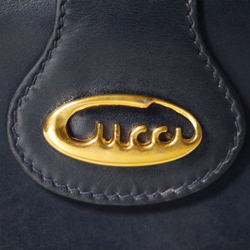 OLD Gucci総皮 筆記体　ロゴ長財布（紺・がま口）