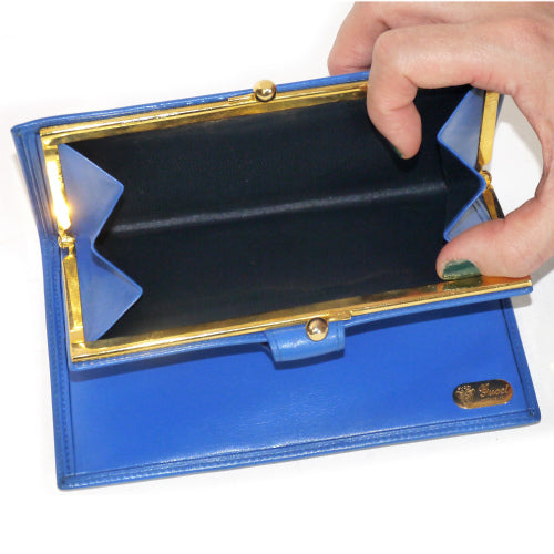 OLD Gucci　箱付き!総皮がま口長財布（コバルトブルー）