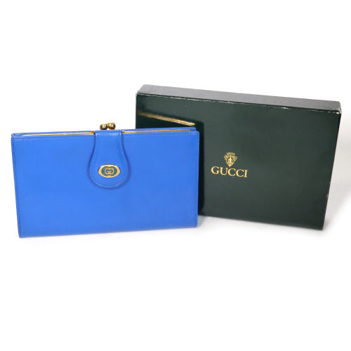 OLD Gucci　箱付き!総皮がま口長財布（コバルトブルー）