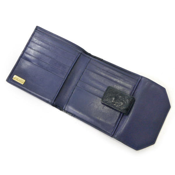 OLD Gucci オーストリッチ×スムースレザー折財布（紺）