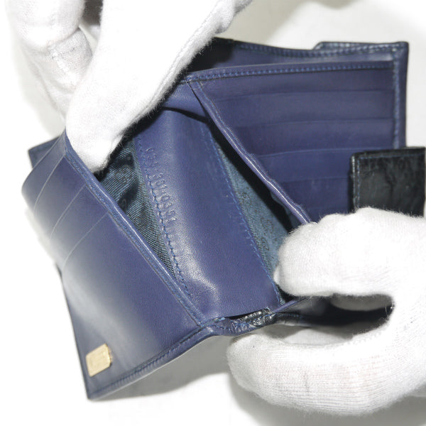 OLD Gucci オーストリッチ×スムースレザー折財布（紺）