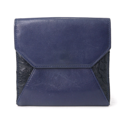 OLD Gucci オーストリッチ×スムースレザー折財布（紺）