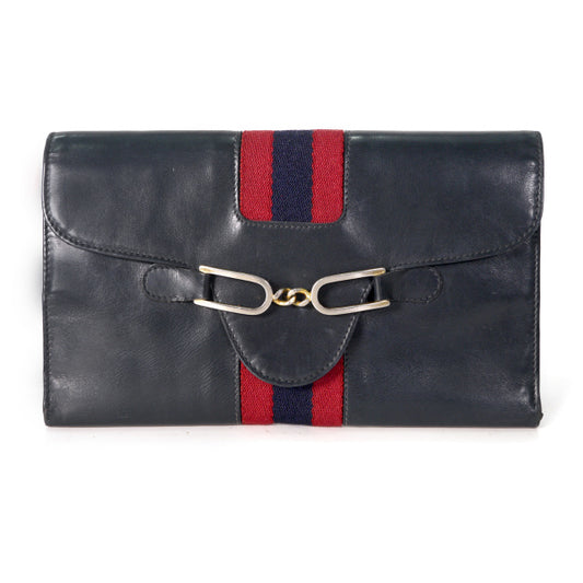 OLD Gucci シェリーライン長財布（総革・紺）