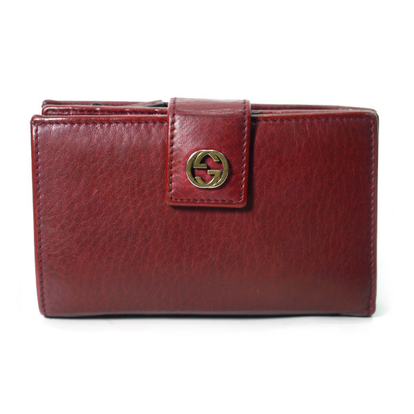 Gucci 　総革インターロッキングG２つ折れ財布（赤/箱付き）