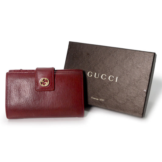 Gucci 　総革インターロッキングG２つ折れ財布（赤/箱付き）
