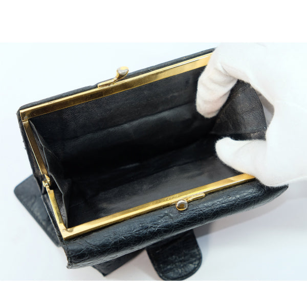 OLD Gucci オーストリッチがま口ホースビット金具財布(黒)