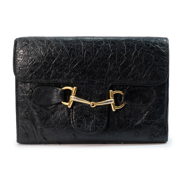 OLD Gucci オーストリッチがま口ホースビット金具財布(黒)