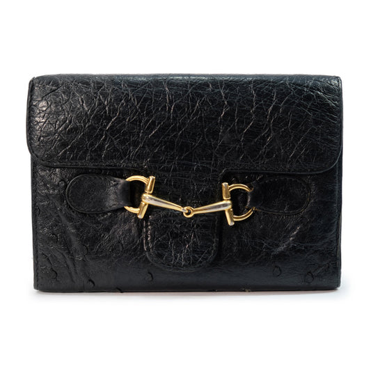 OLD Gucci オーストリッチがま口ホースビット金具財布(黒)