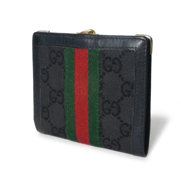 OLD Gucci  ビット留め具シェリー折財布（黒・ジャガード）