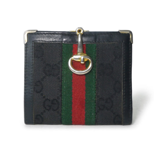 OLD Gucci  ビット留め具シェリー折財布（黒・ジャガード）