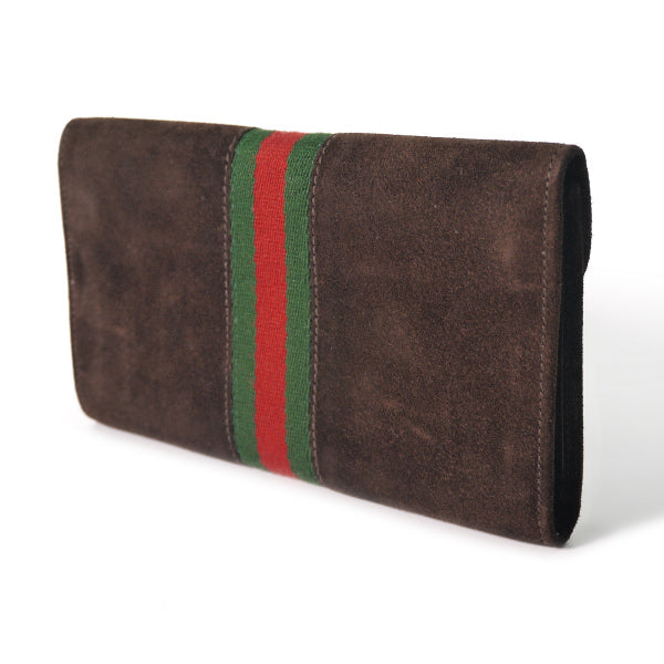OLD Gucci ビット留具がま口スエード長財布（茶）
