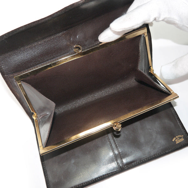 OLD Gucci ビット留具がま口スエード長財布（茶）