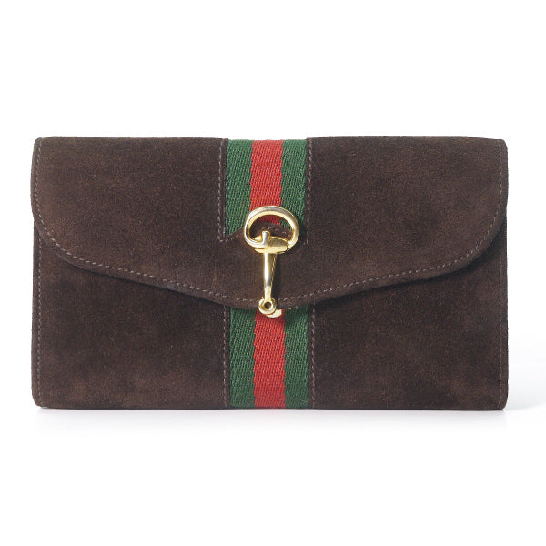 OLD Gucci ビット留具がま口スエード長財布（茶）