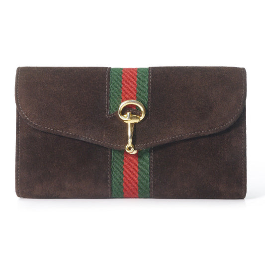 OLD Gucci ビット留具がま口スエード長財布（茶）
