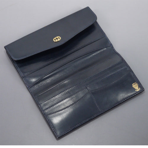 OLD Gucci 総革がま口長財布(ダークネイビー)