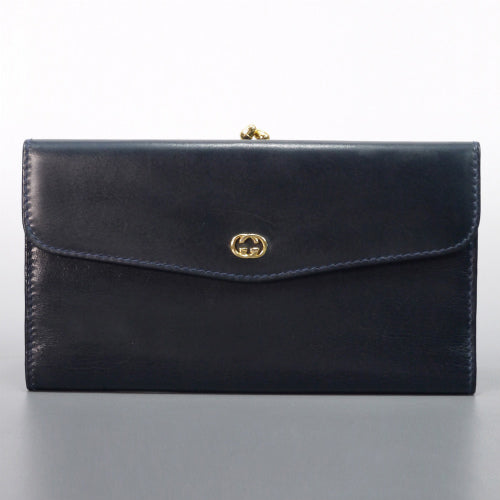 OLD Gucci 総革がま口長財布(ダークネイビー)