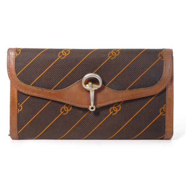 OLD Gucci ピンストライプ"流れ星"長財布（茶）