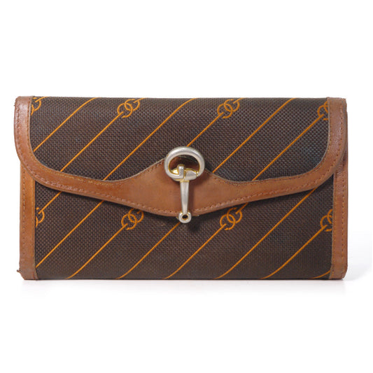 OLD Gucci ピンストライプ"流れ星"長財布（茶）