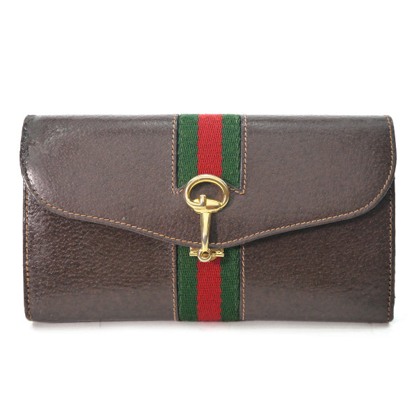 OLD Gucci ビット留具がま口レザー長財布（濃茶）