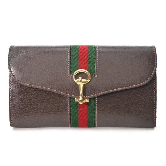 OLD Gucci ビット留具がま口レザー長財布（濃茶）