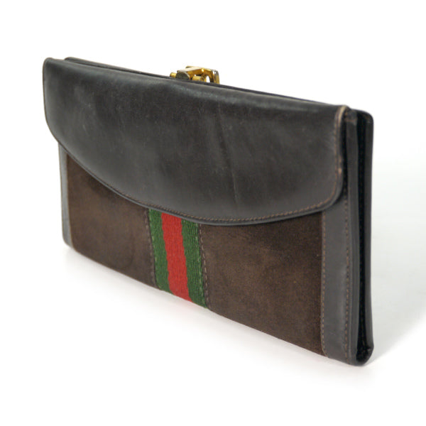 OLD Gucci GG留具スエード長財布（濃茶）