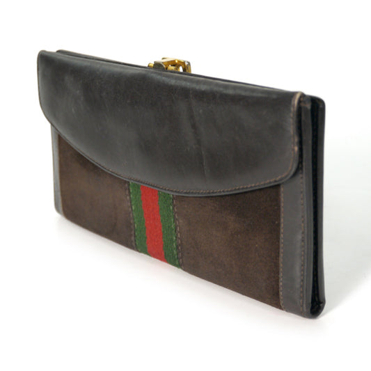 OLD Gucci GG留具スエード長財布（濃茶）