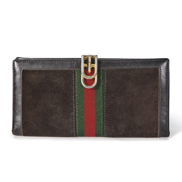 OLD Gucci GG留具スエード長財布（濃茶）