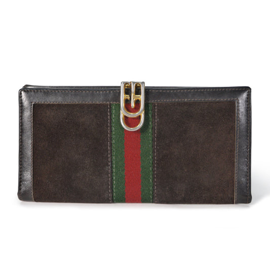 OLD Gucci GG留具スエード長財布（濃茶）