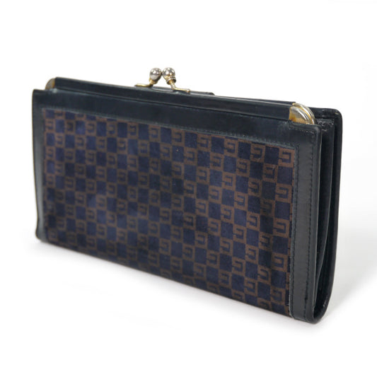 OLD Gucci スクエアGGスエードがま口長財布（濃紺）