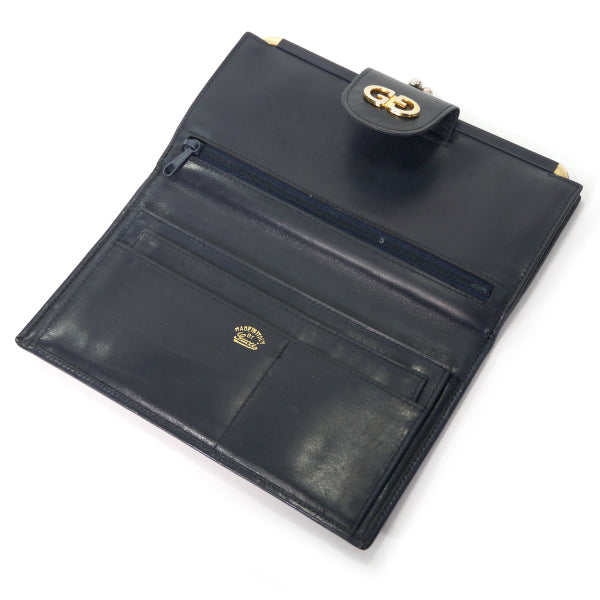 OLD Gucci スクエアGGスエードがま口長財布（濃紺）
