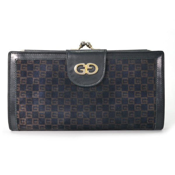 OLD Gucci スクエアGGスエードがま口長財布（濃紺）