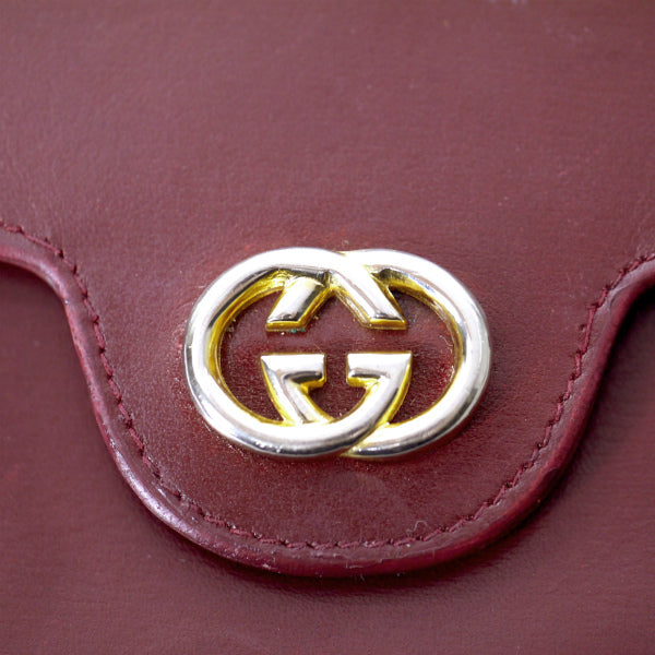 OLD Gucci  総革GG金具ミドル折財布（ボルドー）