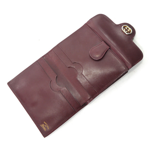 OLD Gucci  総革GG金具ミドル折財布（ボルドー）