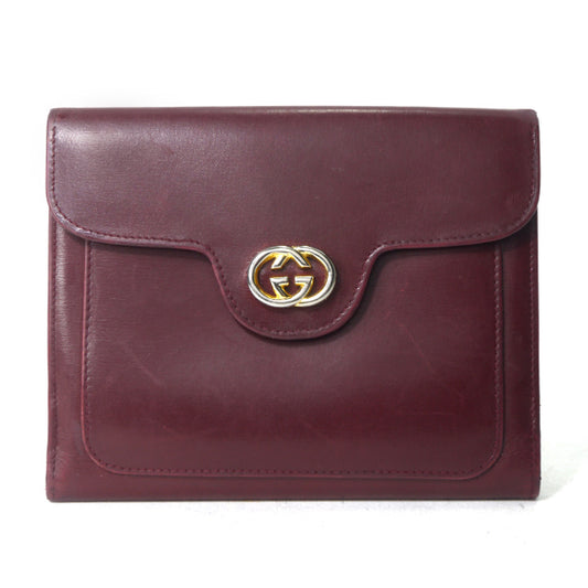 OLD Gucci  総革GG金具ミドル折財布（ボルドー）