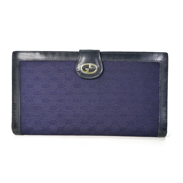 OLD Gucci ジャガード マイクロGGがま口長財布（紺）