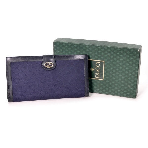 OLD Gucci ジャガード マイクロGGがま口長財布（紺）