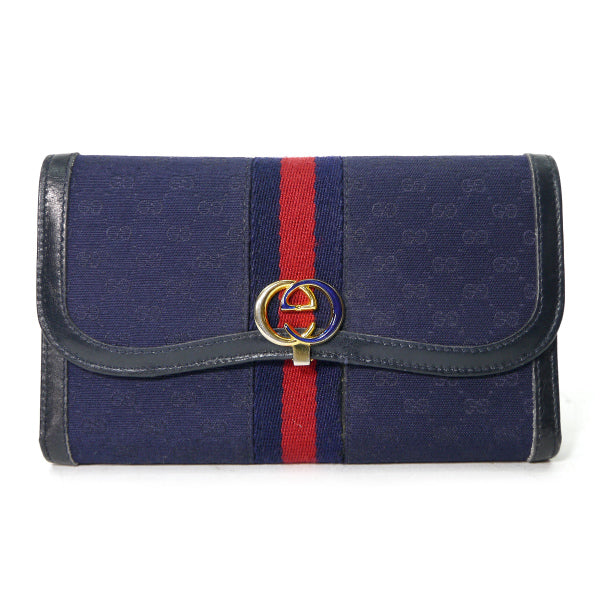 OLD Gucci ジャガード マイクロGG×シェリー長財布（紺）