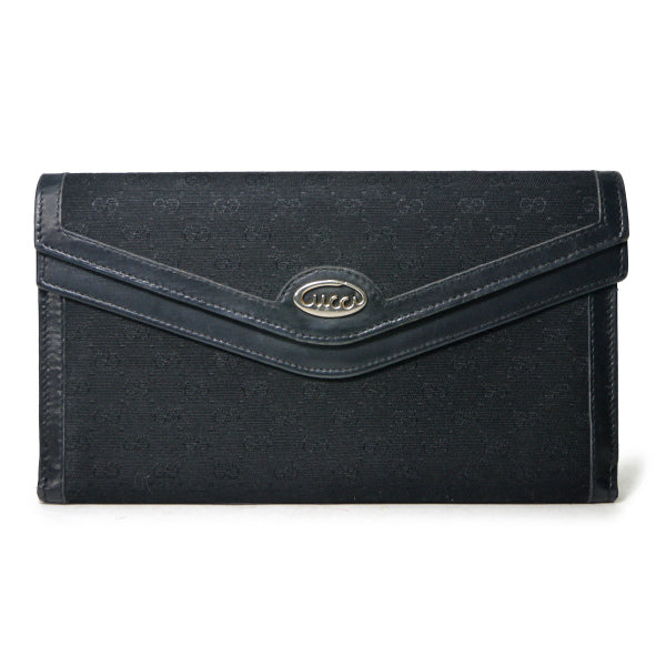 OLD Gucci ジャガード マイクロGG×筆記体長財布（黒）