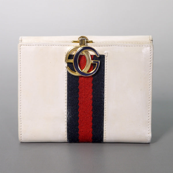 OLD Gucci  レア！総革２つ折れシェリー財布（白・箱付き）