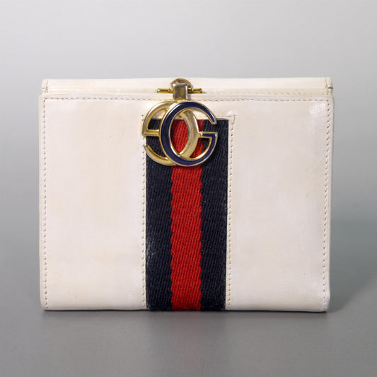 OLD Gucci  レア！総革２つ折れシェリー財布（白・箱付き）