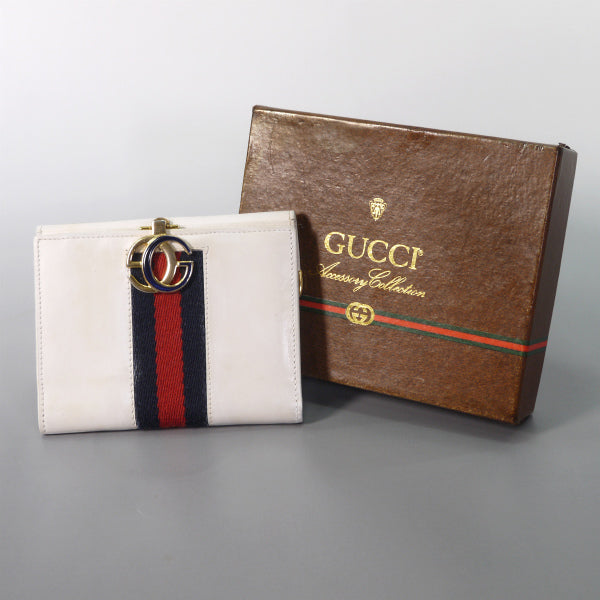 OLD Gucci  レア！総革２つ折れシェリー財布（白・箱付き）