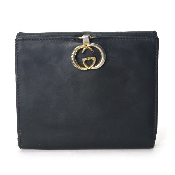 OLD Gucci GG留め具レザー２つ折れ財布（黒）