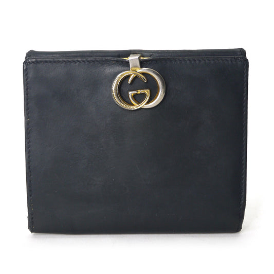 OLD Gucci GG留め具レザー２つ折れ財布（黒）