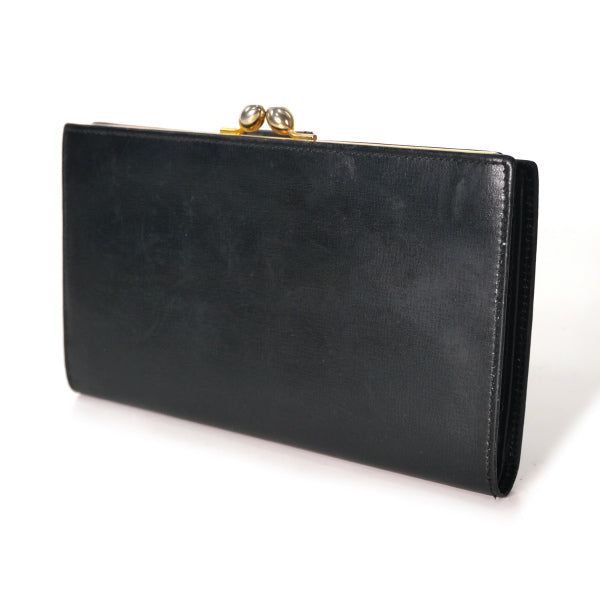 OLD Gucci　本革がま口横長財布（黒）