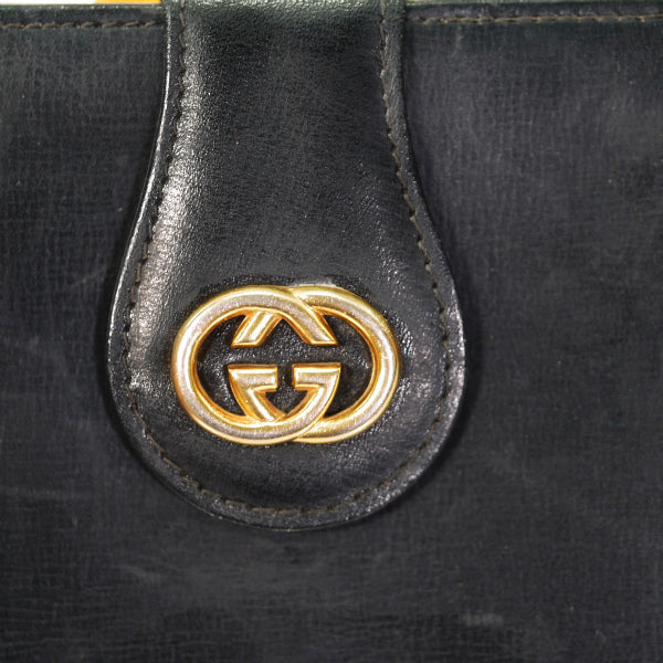 OLD Gucci　本革がま口横長財布（黒）
